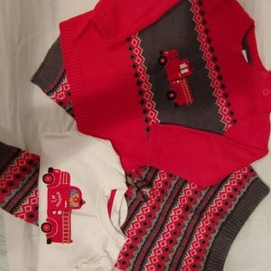 Baby boy Gymboree firetruck sweater set